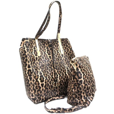 0329-BLACK LEOPARD VEGAN LEATHER PURSE WITH CROSSBODY BAG